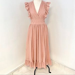 Robert Rodriguez 4 Prairie Lace Eyelet Maxi Dress Peach Pink Nude